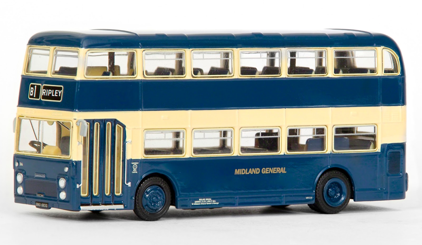 EFE 38117 - Bristol VRT - Midland General Exclusive First Editions EFE 38117 - Bristol VRT - Midland General Following the popularity and sell out release of our AEC Weymann RLH styled bus this Bristol VRT is likely to follow suit. Registered BNU 680G, fleet number 316, this attractive blue & cream Midland General bus works route B1 to Ripley, Derbyshire. RRP £32.50