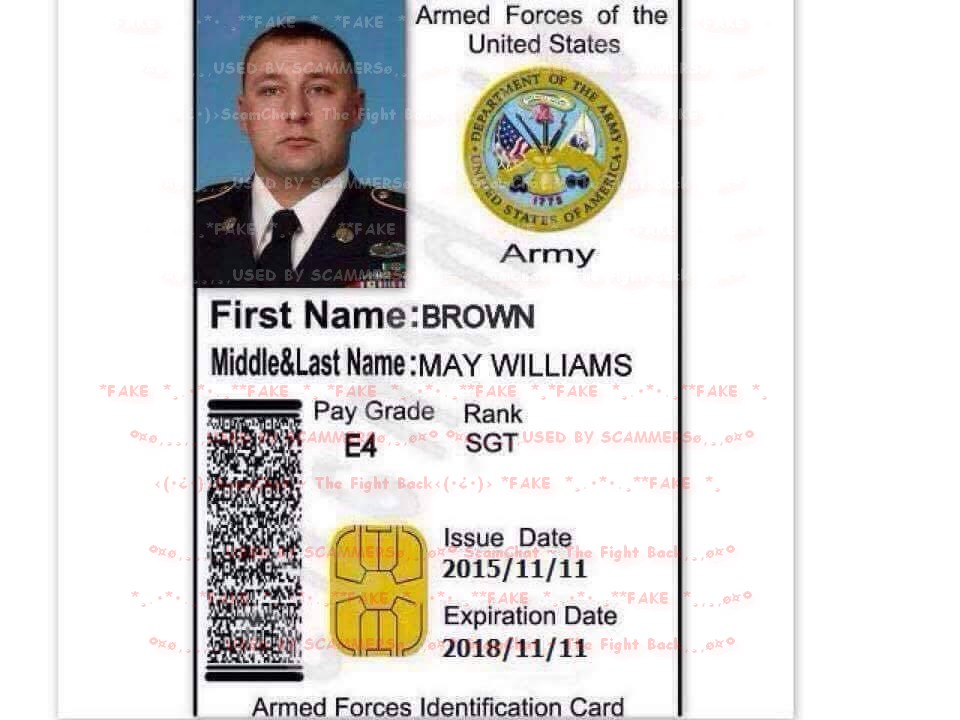 ScamHaters United: BROWN MAY WILLIAMS .. FAKE.. CANNOT SAY WHERE DEPLOYED