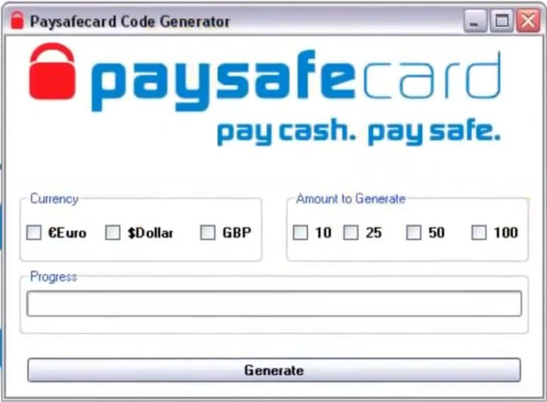 PaySafeCard Code Generator.