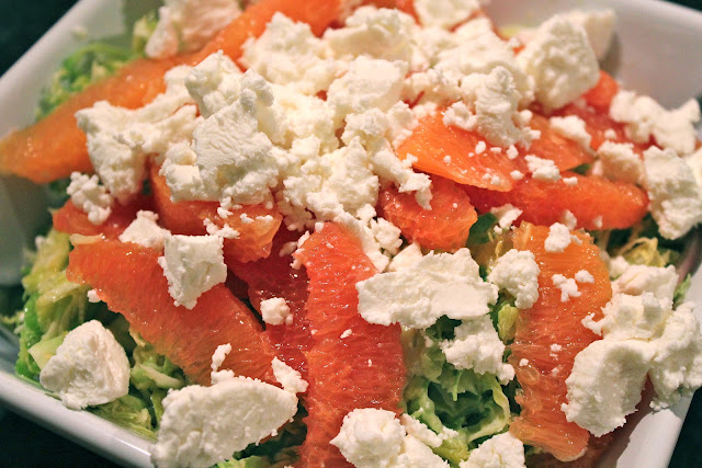 Brussels sprouts salad with Cara Cara oranges and goat cheese