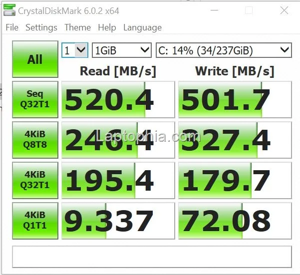 Benchmark CrystalDiskMark 6.0.2 Asus VivoBook S430UN – SSD