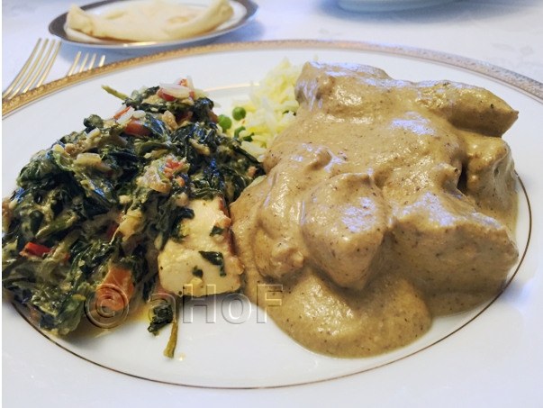 Palak Paneer, creamed spinach Lamb, korma, curry