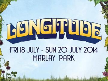 banner for Longitude Festival, Marley Park, Dublin 18-20 July 2014 - light blue background, green leaves, curly text