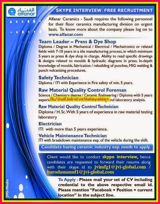 Alfanar Ceramics Jobs for Saudi Arabia « Alfanar Blog