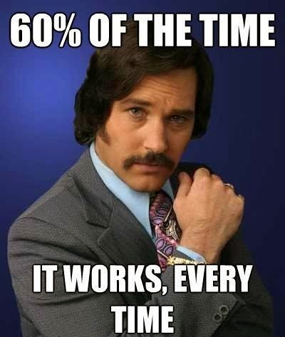 Anchorman The Legend of Ron Burgundy 60 per cent of the time it works every time meme