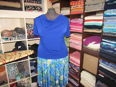 Blue ITY Knit Cowl Drape Neck top www.sewplus.blogspot.com