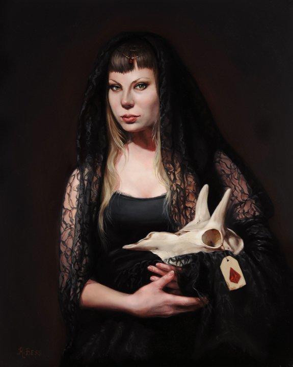 Rachel Bess pinturas realistas mulheres misteriosas bruxas modernas góticas