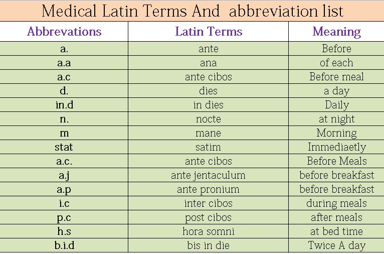 The Most Frequently Used Medical Latin Terms And Abbreviations Are Summariz...