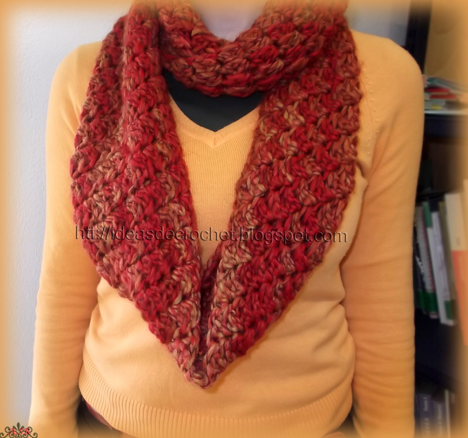 Ideas de Crochet Bufanda cuello para señora en lana roja matizada