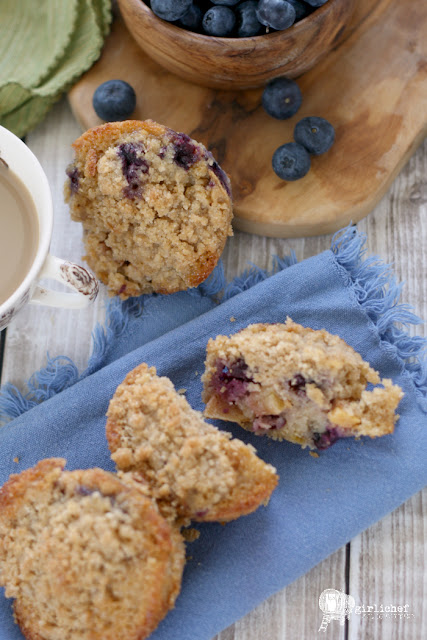 Spiced Blueberry Peach Streusel Muffins