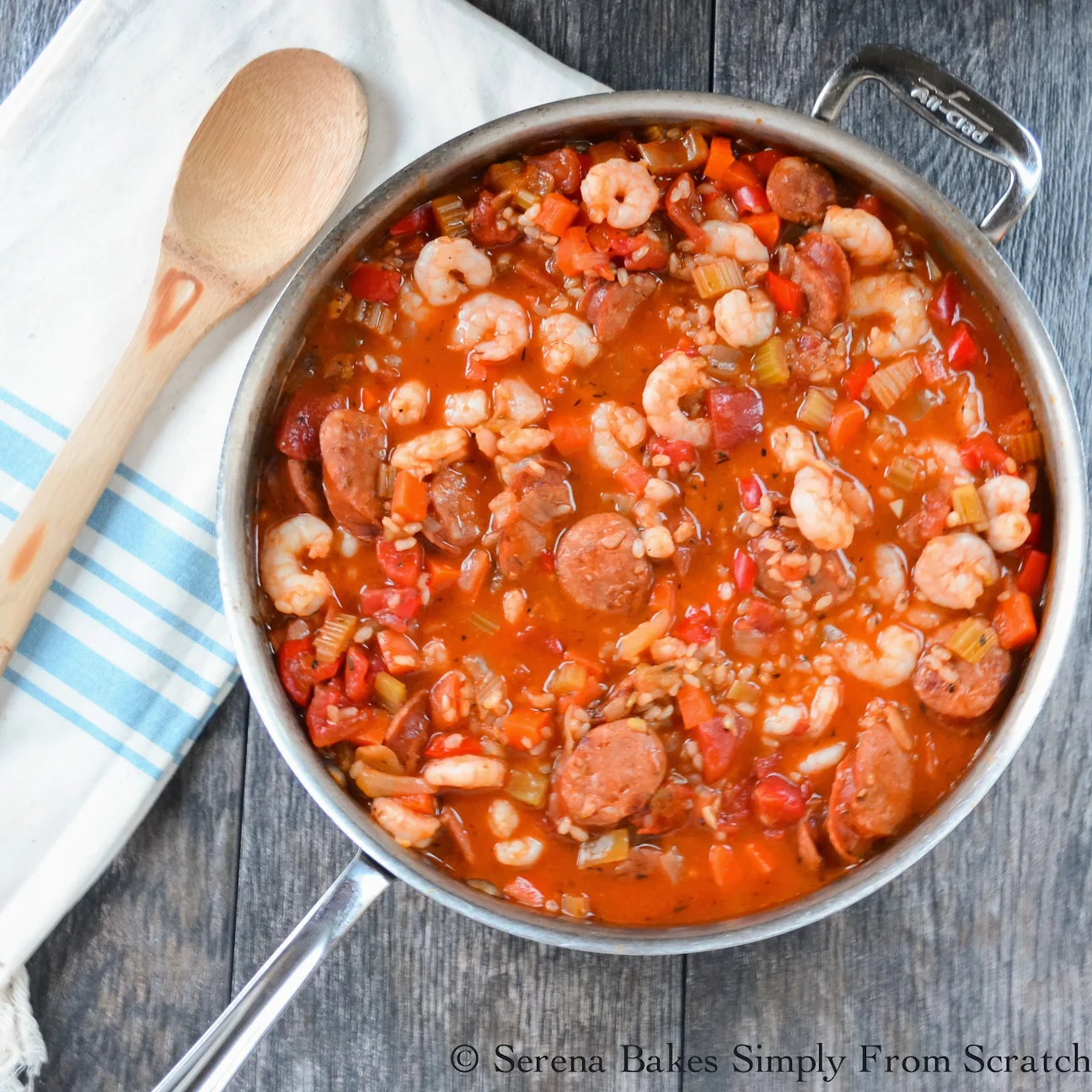 Shrimp and Sausage Jambalaya a dinner time favorite.