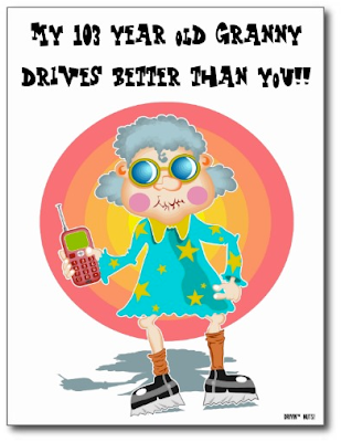 Just a fun note this time for the people you see out there who park poorly or if you happen to catch them driving like crap. 'My 103 year old granny drives better than you.' print features a granny illustration and some crazy font. Customize the background color if you'd like. Leave them a funny note on their windshield with parking notes by Drivin' Me Nuts! Just a fun note this time for the people you see out there who park poorly or if you happen to catch them driving like crap. 'My 103 year old granny drives better than you.' print features a granny illustration and some crazy font. Customize the background color if you'd like. Leave them a funny note on their windshield with parking notes by Drivin' Me Nuts!
