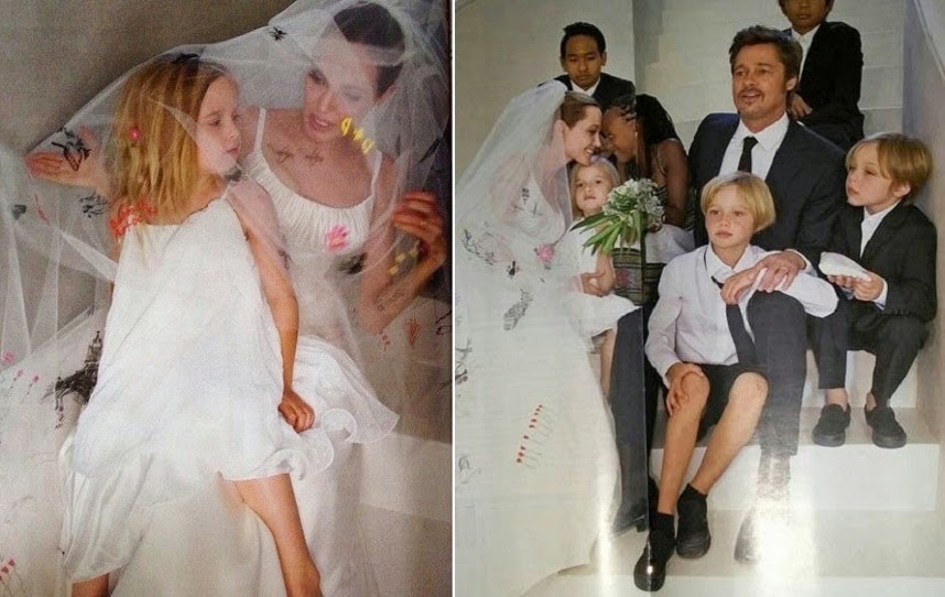 Primeiras Fotos do Casamento de Angelina Jolie e Brad Pitt Primeira Foto do Vestido de Noiva Primeiras Fotos do Casamento de Angelina Jolie e Brad Pitt Primeira Foto do Vestido de Noiva