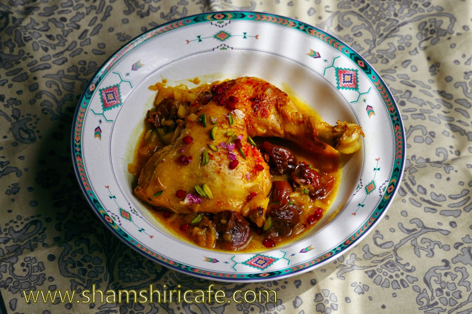 Persian style dried yellow prune chicken stew