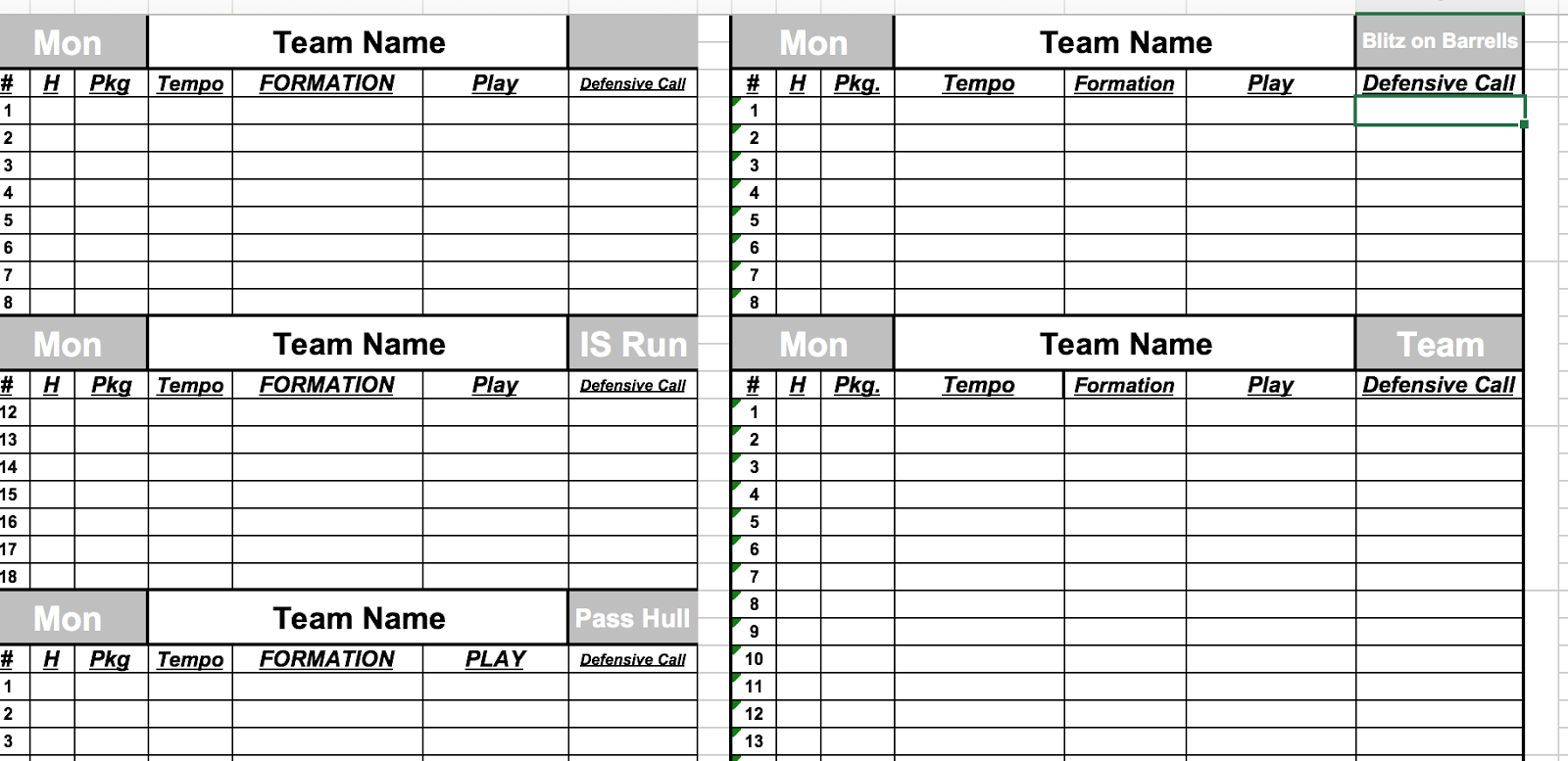 football formations template