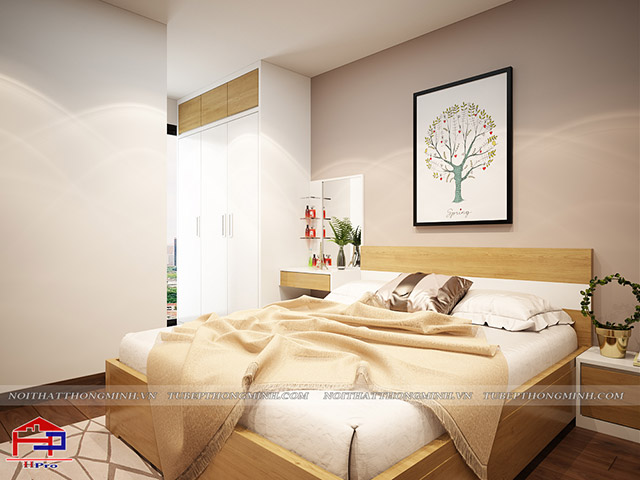 Thiết kế phòng ngủ vợ chồng chị Hường sử dụng gam màu trầm mang lại không gian ấm cúng mang lại những phút giây nghỉ ngơi bên nhau dễ chịu cho vợ chồng chị thiet-ke-phong-ngu-nho-cho-vo-chong-4