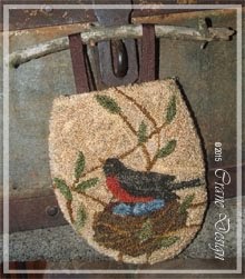 Nesting Robin Punchneedle Gathering Bag or Frameable Piece 4.75" by 5.5"