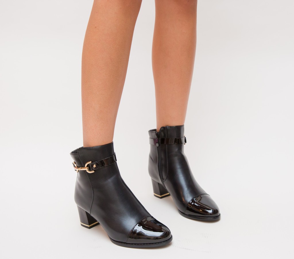 Botine dama elegante negre pentru birou de iarna cu varf lacit ieftine Botine dama elegante negre pentru birou de iarna cu varf lacit ieftine