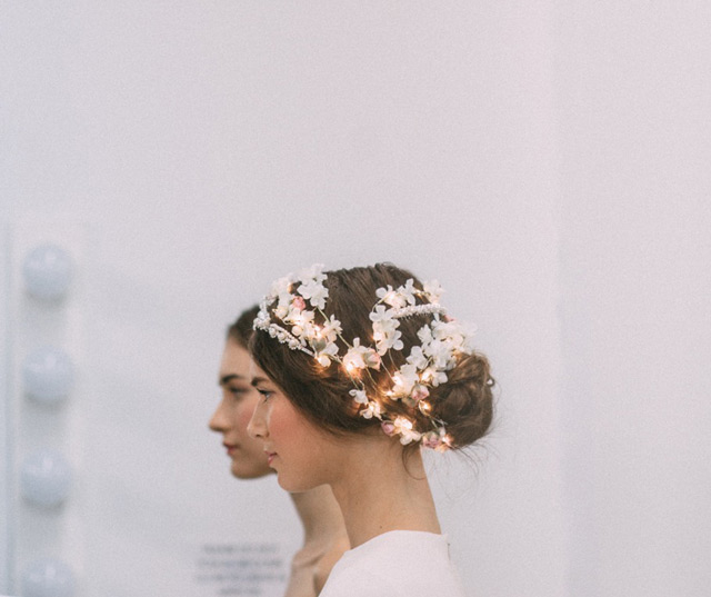 glowing floral crowns Reem Acra Bridal Fall 2015