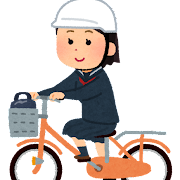 ヘルメットをかぶって自転車通学する学生のイラスト（女子）
