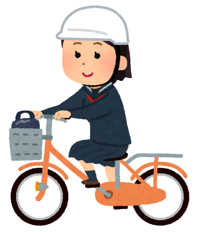 ヘルメットをかぶって自転車通学する学生のイラスト（女子 ...