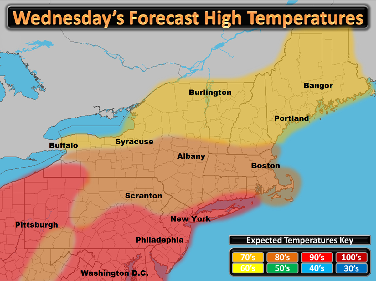 Northeast Weather Action Heat Wave's Forecast Highs