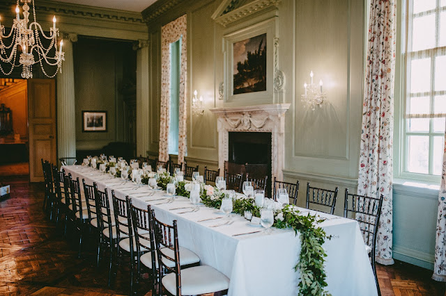 les fleurs : crane estate wedding : long tables : garland on tables : green garland les fleurs : crane estate wedding : long tables : garland on tables : green garland