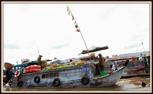 A boat at Phung Hiep floating market in morning