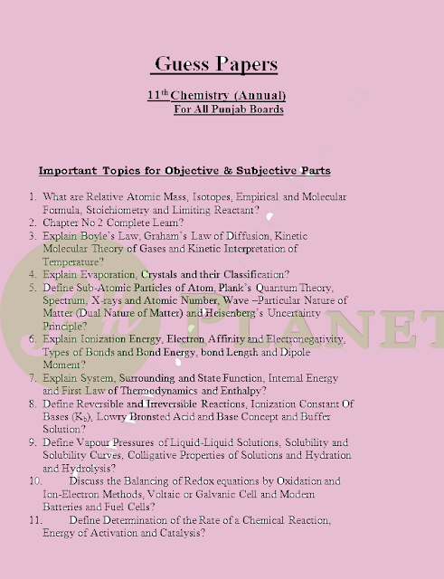 1st year chemistry guess papers