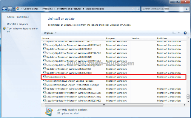 Cara menghapus update windows internet explorer langkah 3