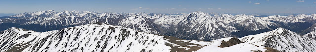 Views from the top of Mount Elbert looking south with La Plata Peak and the Sawatch Range in June