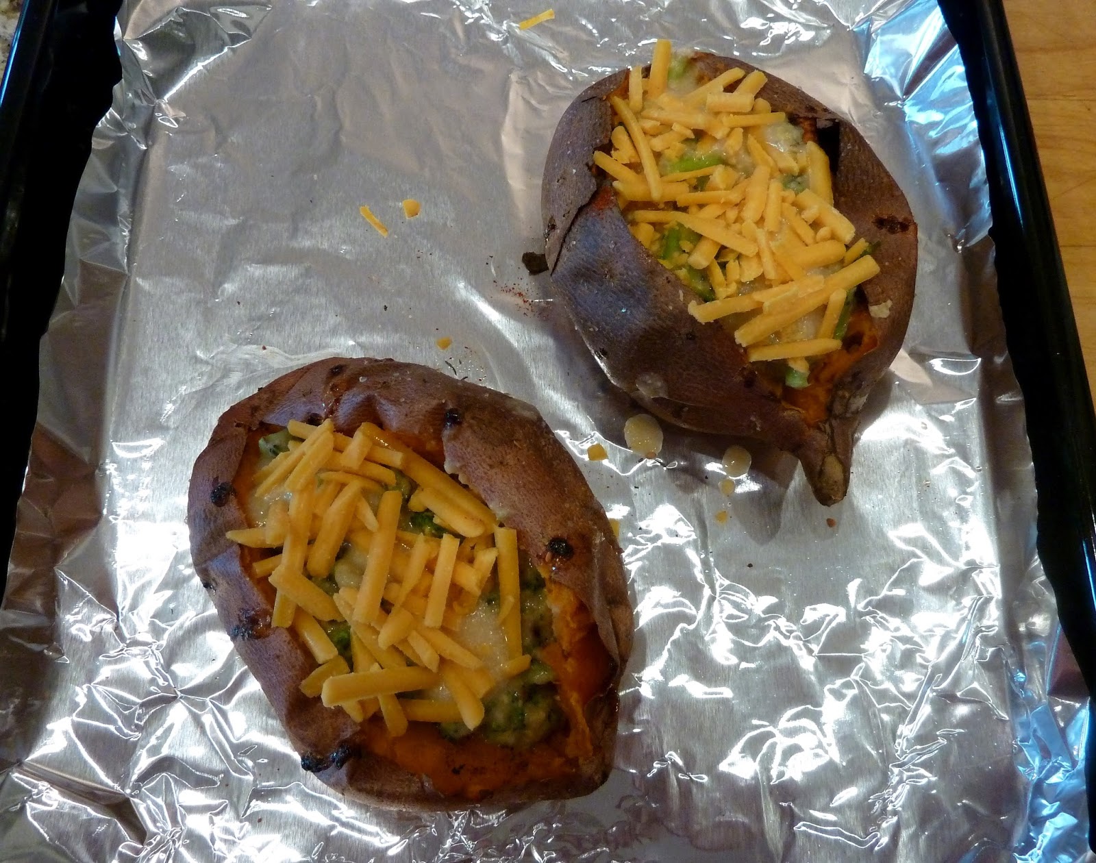 Cracked Pepper Broccoli Cheese Stuffed Sweet Potatoes