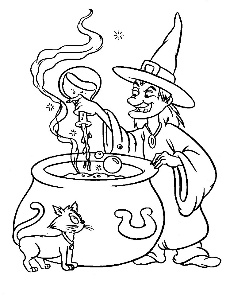 Bruxa fazendo poção para colorir - Imprimir Desenhos
