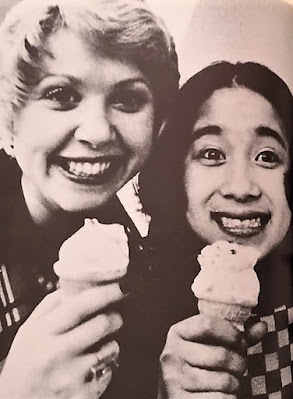 Figure skaters Karen Magnussen and Emi Watanabe enjoying ice cream