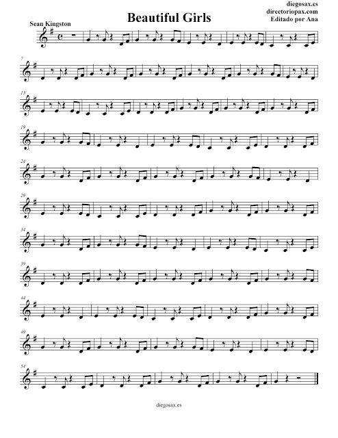  Partitura Beautiful Girls de Sean Kingston para XILÓFONO, TECLADOS... (cualquier instrumento en do para realizar el acompañamiento) - sheet music - 