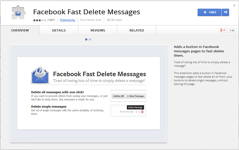 facebook fast messages  delete chrome extension