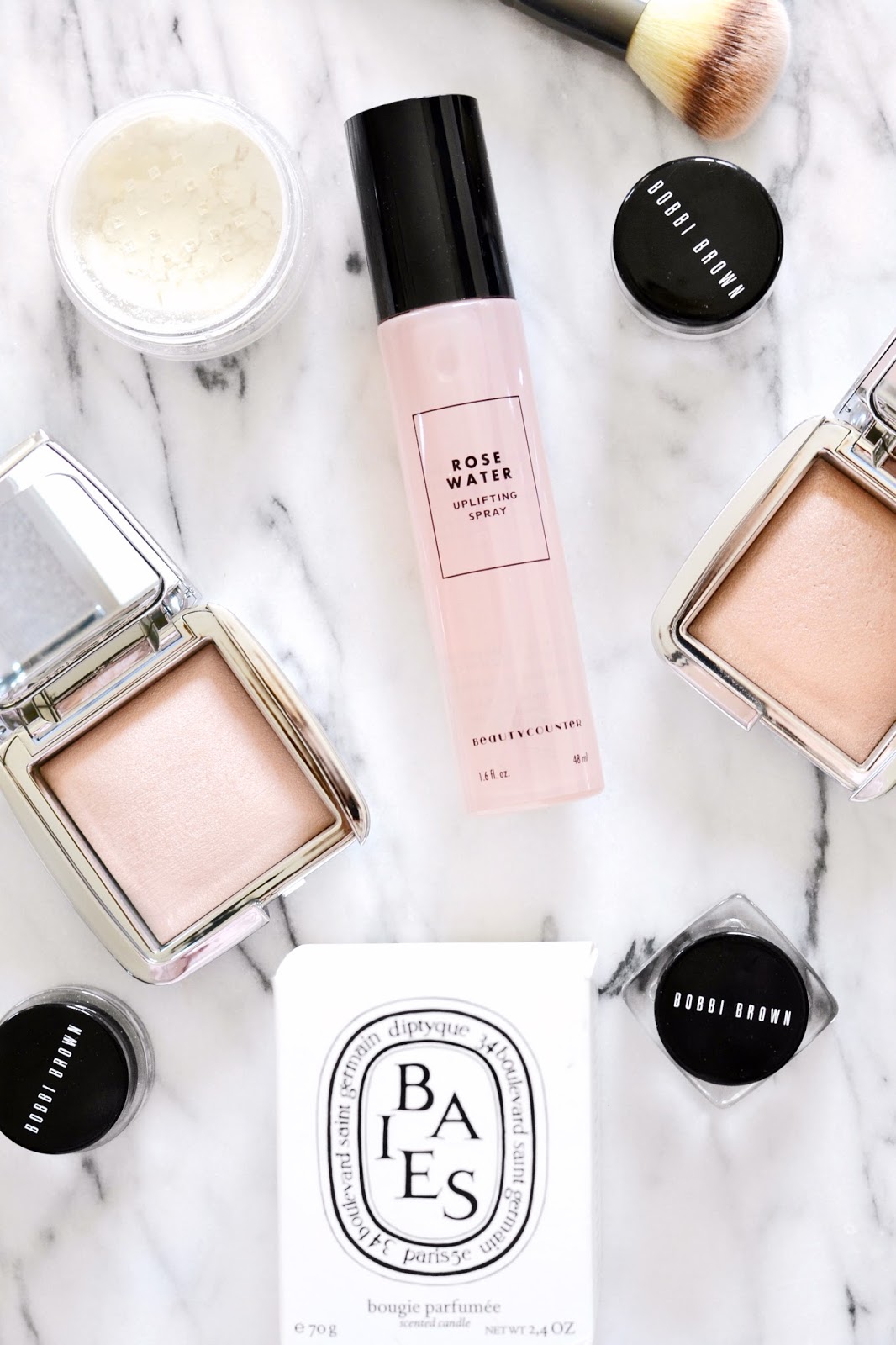 beautycounter rose water spray and hourglass ambient strobe