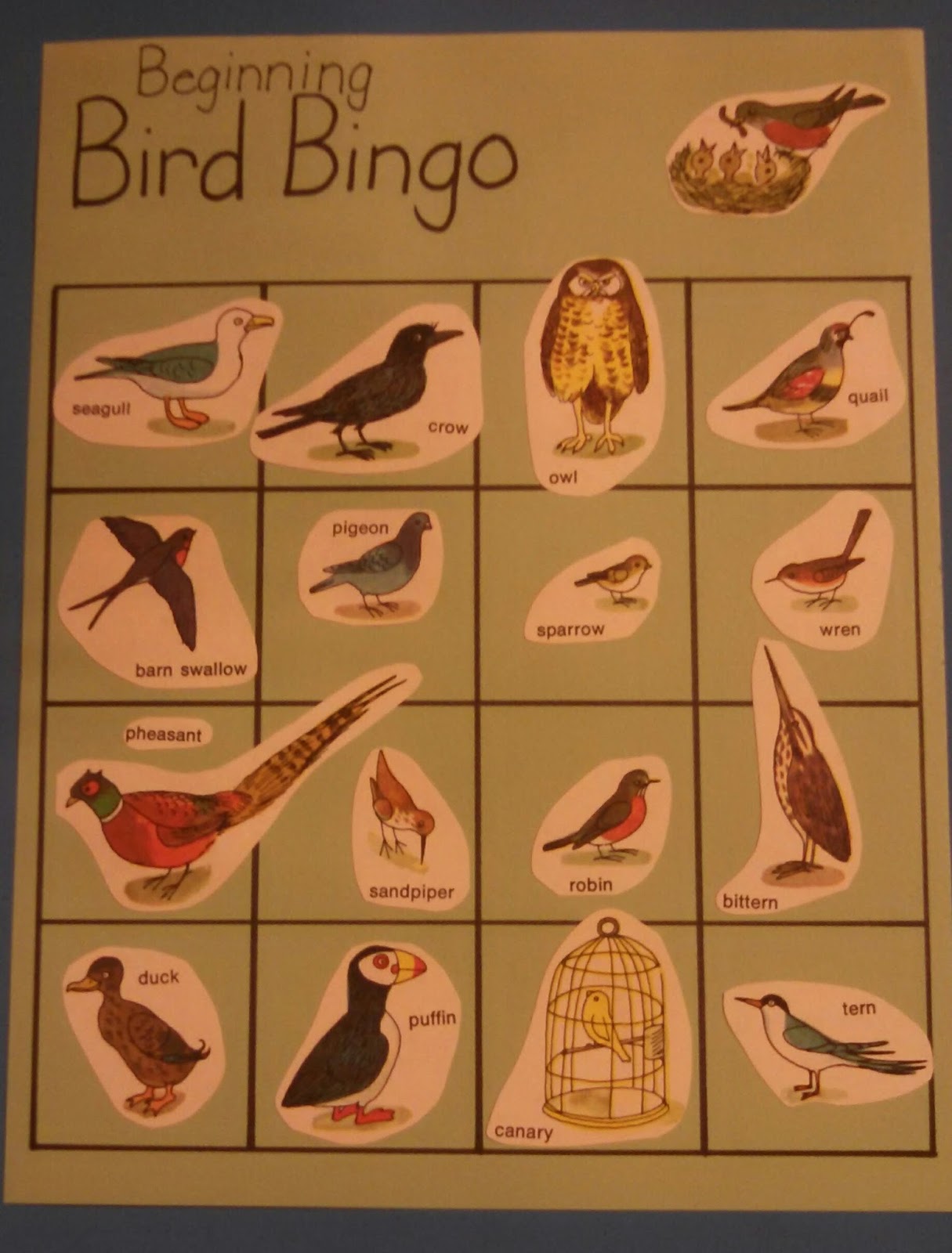 Games For Learning Bingo Games 1 Beginning Bird Bingo
