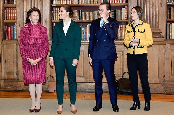 Crown Princess Victoria wore a suit by Tiger of Sweden. Princess Sofia wore a new yellow tweed jacket by LK. Bennett