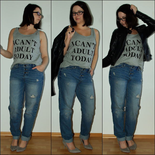 [Fashion] I Can´t Adult Today Shirt, Boyfriend Jeans & Lederjacke