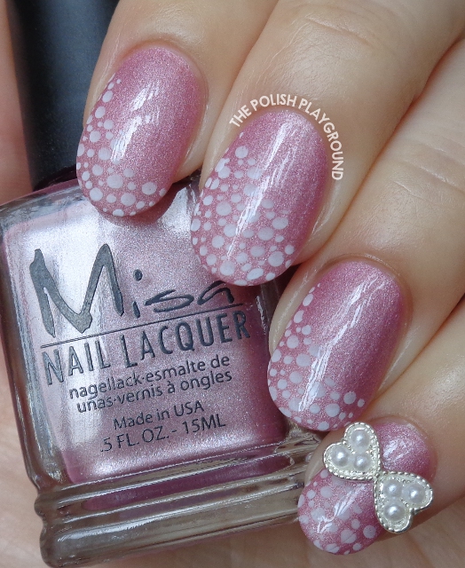 Pink Shimmer with White Bubbles Stamping and Bow Stud Nail Art