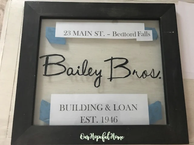 double glass frame bailey bros. painted script