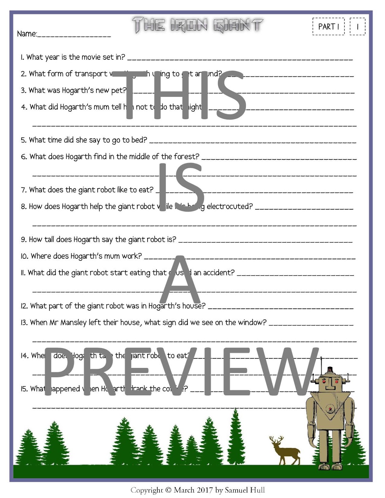 The Iron Giant Movie Guide + Activities Answer Key Inc (Color + Black