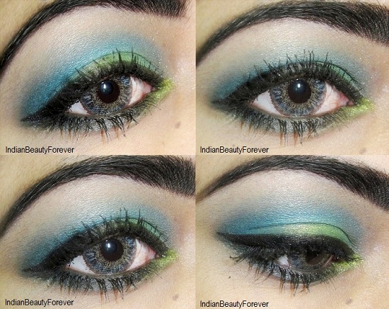 Blue With Green Eye Makeup Tutorial - Indian Beauty Forever