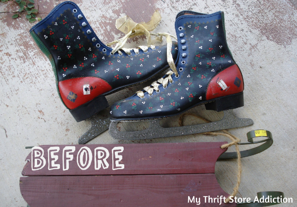 Turn ugly duckling thrift store ice skates into a beautiful Christmas display! mythriftstoreaddiction.blogspot.com Upcycled ice skates