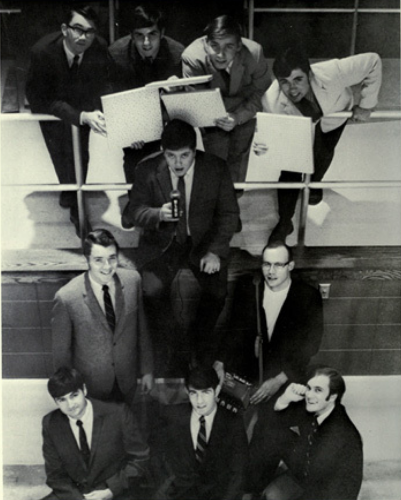front row curt declue chief announcer andy mcleod sports director al eisenmann am program director second row david bodkin d front row curt declue chief announcer andy mcleod sports director al eisenmann am program director second row david bodkin d