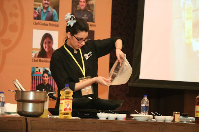 Celebrity Chef Anahita Dhondy cooking with P mark Mustard Oil