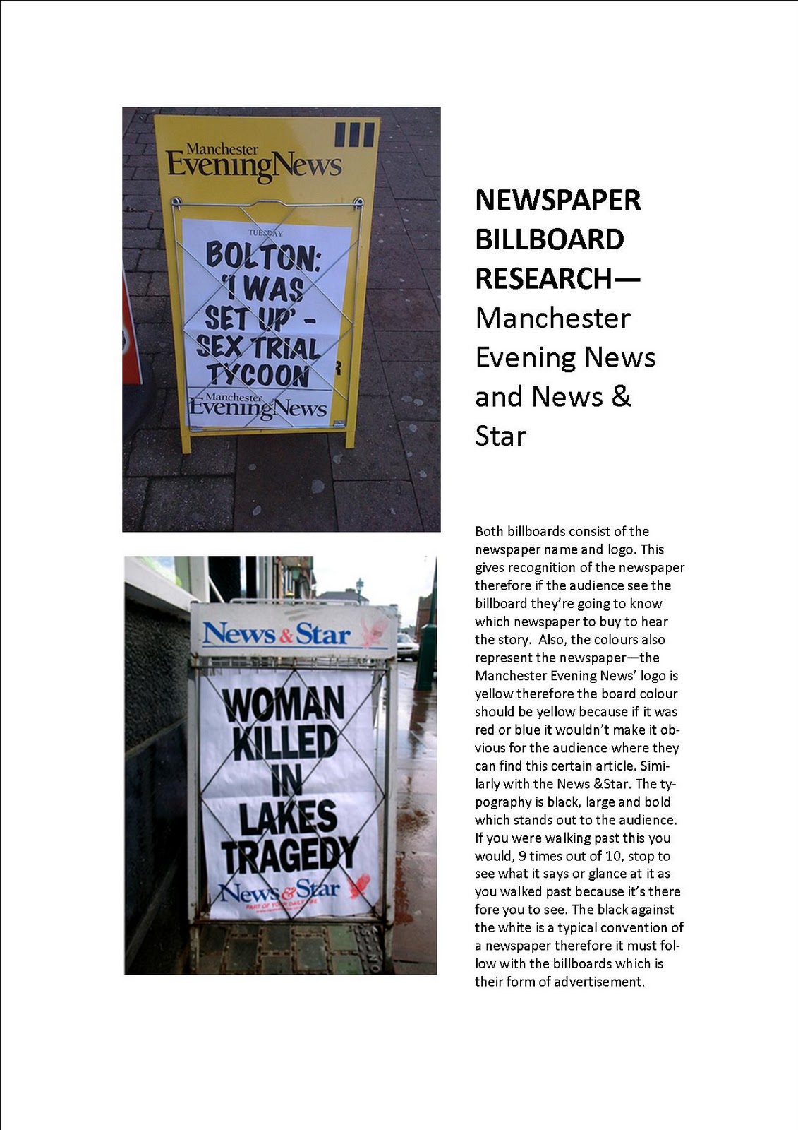 A2 advanced production Newspaper billboard research