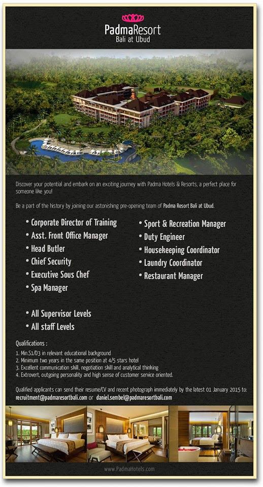 Lowongan Kerja Hotel di Padma Resort at Ubud, Bali (New Hotel) for All