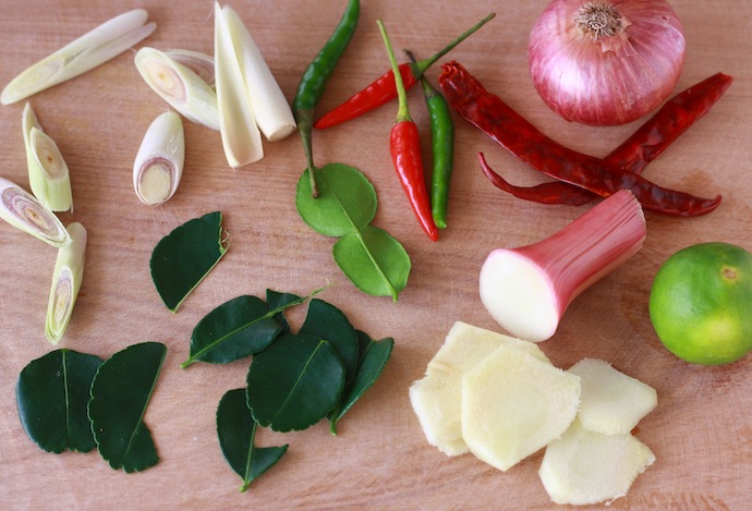 ingredients for tom yam koong - galangal and lemongrass